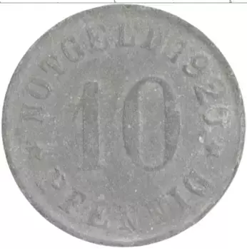 Монета 10 пфеннигов Германия : Нотгельды 1920 года Цинк Город Ольпе