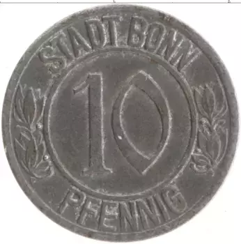 Монета 10 пфеннигов Германия : Нотгельды 1920 года Железо Бонн