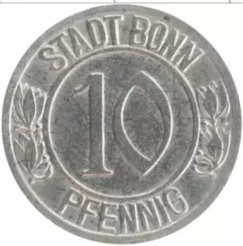 Монета 10 пфеннигов Германия : Нотгельды 1920 года Железо Бонн