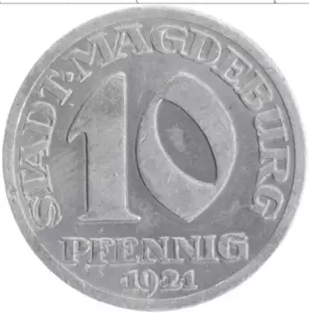 Монета 10 пфеннигов Германия : Нотгельды 1921 года Алюминий Магдебург