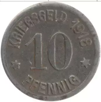 Монета 10 пфеннигов Кобленца 1918 года Железо Нотгельд