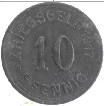 Монета 10 пфеннигов Мюнстера 1917 года Цинк Нотгельд