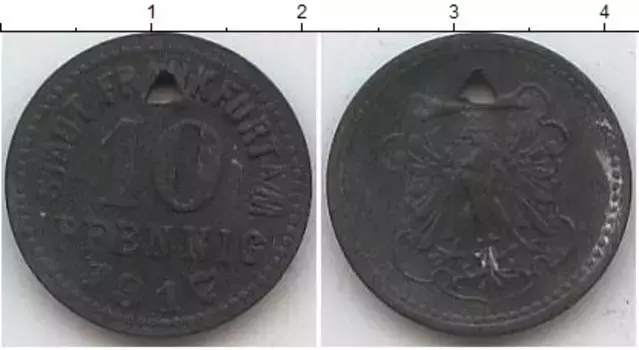 Монета 10 пфеннигов Нотгельды 1917 года Цинк Франкфурт на Майне