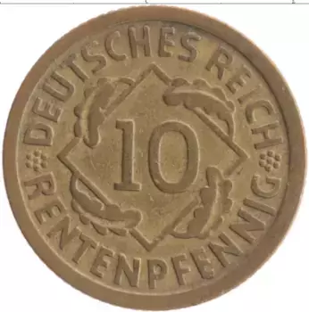 Монета 10 пфеннигов Веймарской республики 1924 года Бронза D