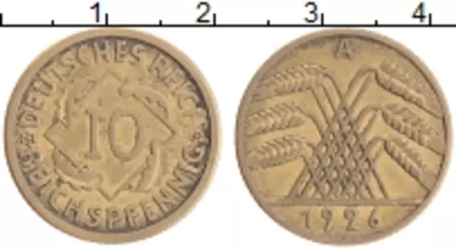 Монета 10 пфеннигов Веймарской республики 1926 года Бронза А