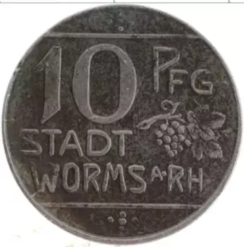 Монета 10 пфеннигов Вормса 1918 года Железо Нотгельд
