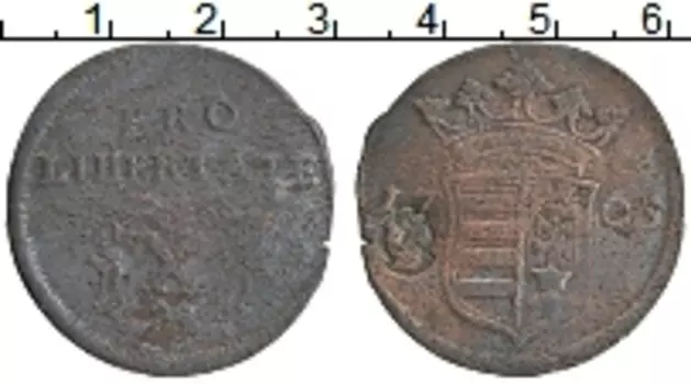 Монета 10 полтура Венгрии 1705 года Медь Освободительная война