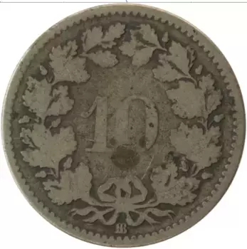 Монета 10 рапп Швейцарии 1850 года Серебро