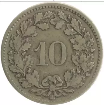 Монета 10 рапп Швейцарии 1850 года Серебро