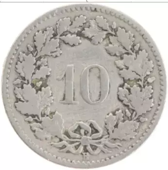 Монета 10 рапп Швейцарии 1879 года Медно-никель