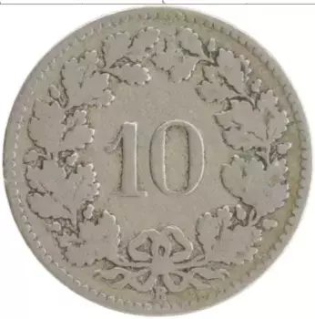 Монета 10 рапп Швейцарии 1880 года Медно-никель