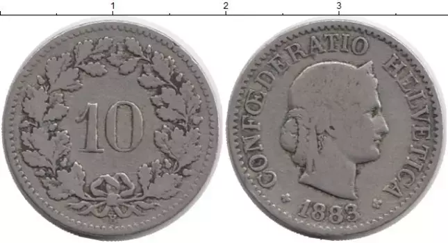 Монета 10 рапп Швейцарии 1883 года Медно-никель