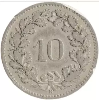 Монета 10 рапп Швейцарии 1883 года Медно-никель