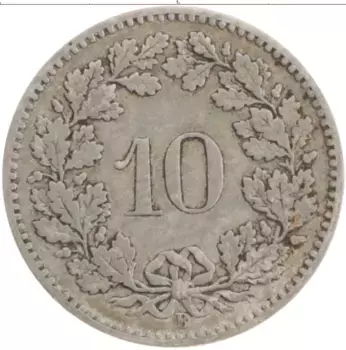 Монета 10 рапп Швейцарии 1894 года Медно-никель В