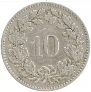 Монета 10 рапп Швейцарии 1894 года Медно-никель