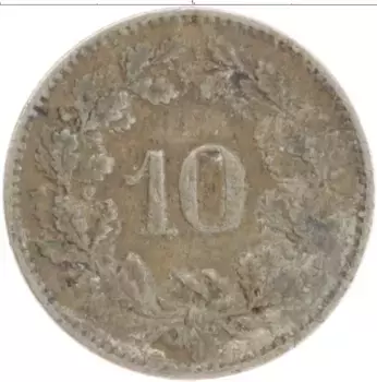 Монета 10 рапп Швейцарии 1895 года Медно-никель