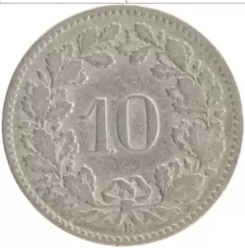 Монета 10 рапп Швейцарии 1897 года Медно-никель