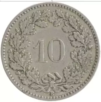 Монета 10 рапп Швейцарии 1903 года Медно-никель