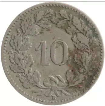 Монета 10 рапп Швейцарии 1907 года Медно-никель