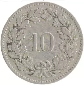 Монета 10 рапп Швейцарии 1908 года Медно-никель