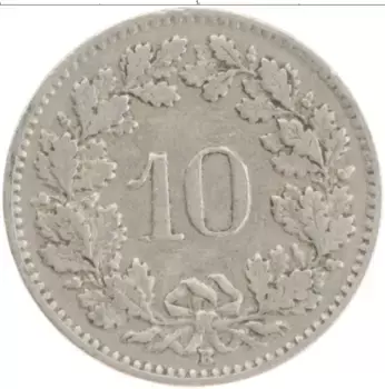 Монета 10 рапп Швейцарии 1909 года Медно-никель