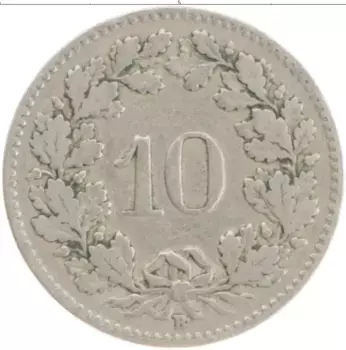 Монета 10 рапп Швейцарии 1914 года Медно-никель