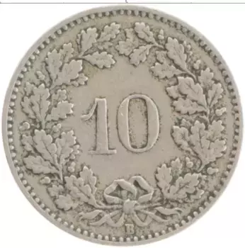 Монета 10 рапп Швейцарии 1920 года Медно-никель