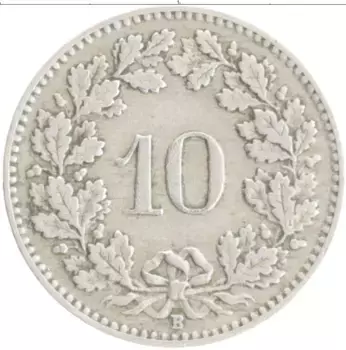 Монета 10 рапп Швейцарии 1920 года Медно-никель
