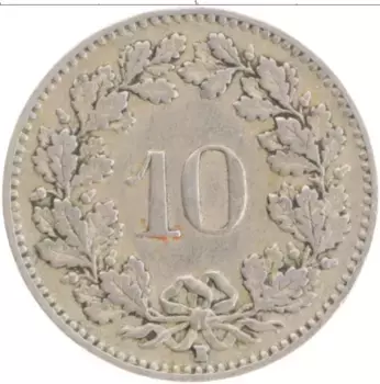 Монета 10 рапп Швейцарии 1921 года Медно-никель