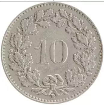 Монета 10 рапп Швейцарии 1929 года Медно-никель