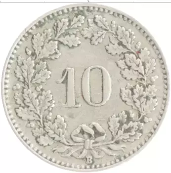 Монета 10 рапп Швейцарии 1931 года Медно-никель