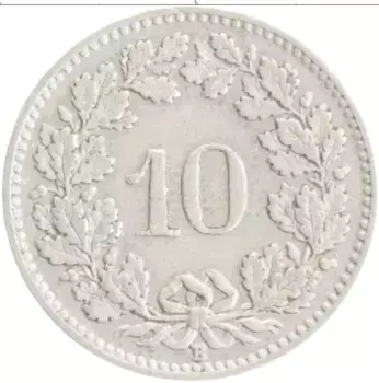 Монета 10 рапп Швейцарии 1931 года Медно-никель