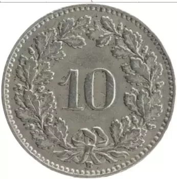 Монета 10 рапп Швейцарии 1940 года Медно-никель