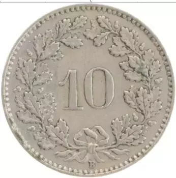 Монета 10 рапп Швейцарии 1942 года Медно-никель