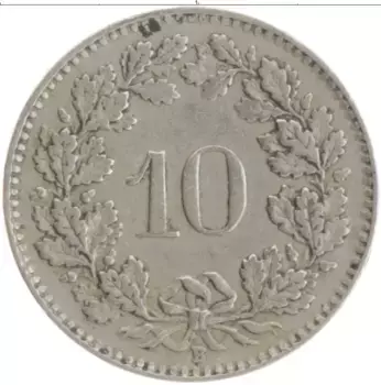 Монета 10 рапп Швейцарии 1943 года Медно-никель