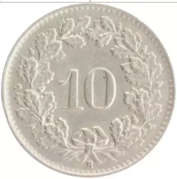 Монета 10 рапп Швейцарии 1944 года Медно-никель