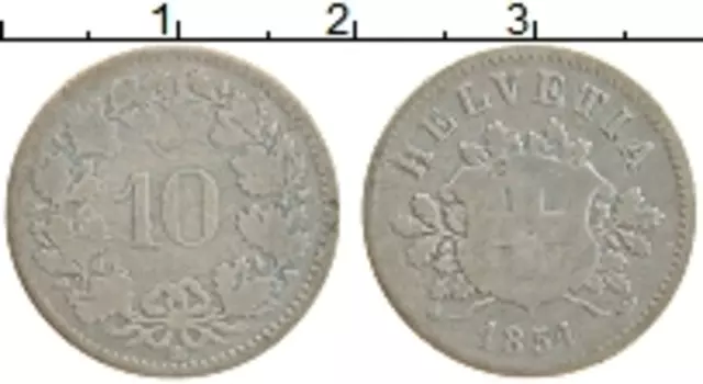 Монета 10 рапп Швейцарии 1951 года Серебро Редкий год !