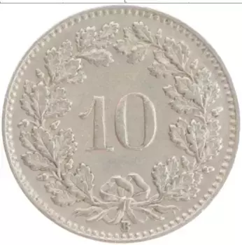 Монета 10 рапп Швейцарии 1953 года Медно-никель