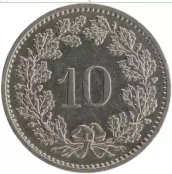 Монета 10 рапп Швейцарии 1983 года Медно-никель