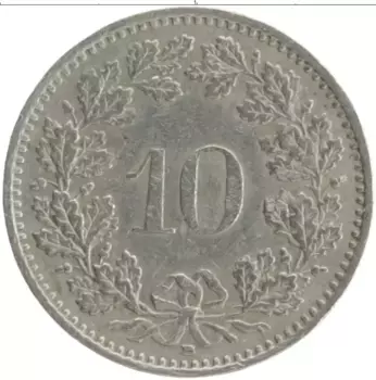 Монета 10 рапп Швейцарии 1990 года Медно-никель