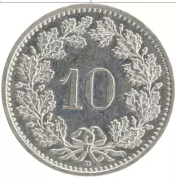 Монета 10 рапп Швейцарии 2009 года Медно-никель