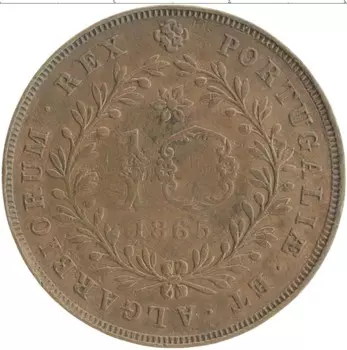 Монета 10 рейс Азорских островов 1865 года Медь Людовик I