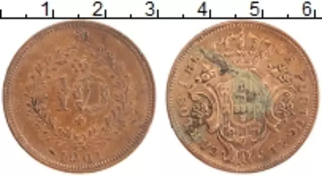 Монета 10 рейс Азорских островов 1901 года Бронза Карлос I