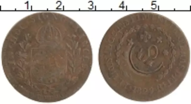 Монета 10 рейс Бразилии 1835 года Медь Надчеканка на 10 рейсах 1829 г