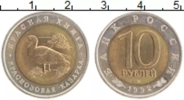 Монета 10 рублей России 1992 года Биметалл Красная книга - Краснозобая казарка