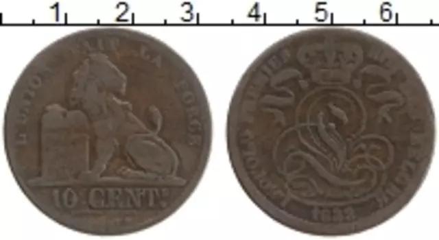 Монета 10 сантим Бельгии 1838 года Медь Леопольд I