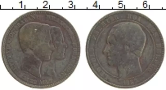 Монета 10 сантим Бельгии 1853 года Медь Свадьба герцога и герцогини Брабант