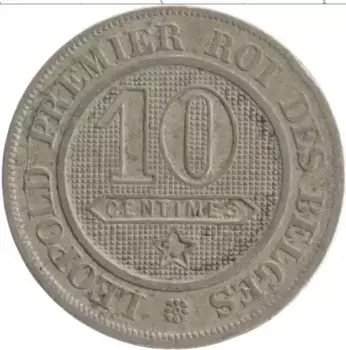 Монета 10 сантим Бельгии 1861 года Медно-никель