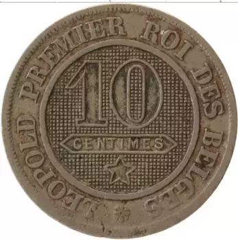 Монета 10 сантим Бельгии 1862 года Медно-никель
