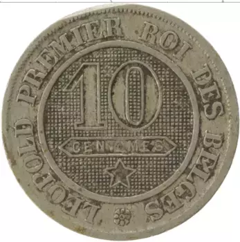 Монета 10 сантим Бельгии 1862 года Медно-никель Леопольд
